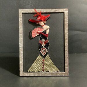 JEWELED PICTURE Vtg & Mod Jewelry 1930's Lady Sparkly Dress 5x7 Original Artist